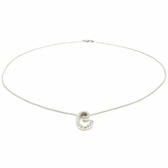 18k WG Cursive Letter C Diamond Pendant Necklace - Picture 3 of 7